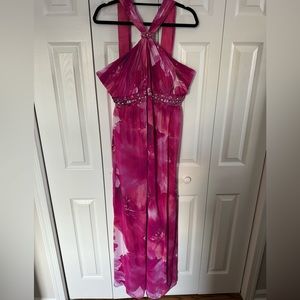 JS Collections - Nordstrom - Pink floral maxi halter sparkle evening gown